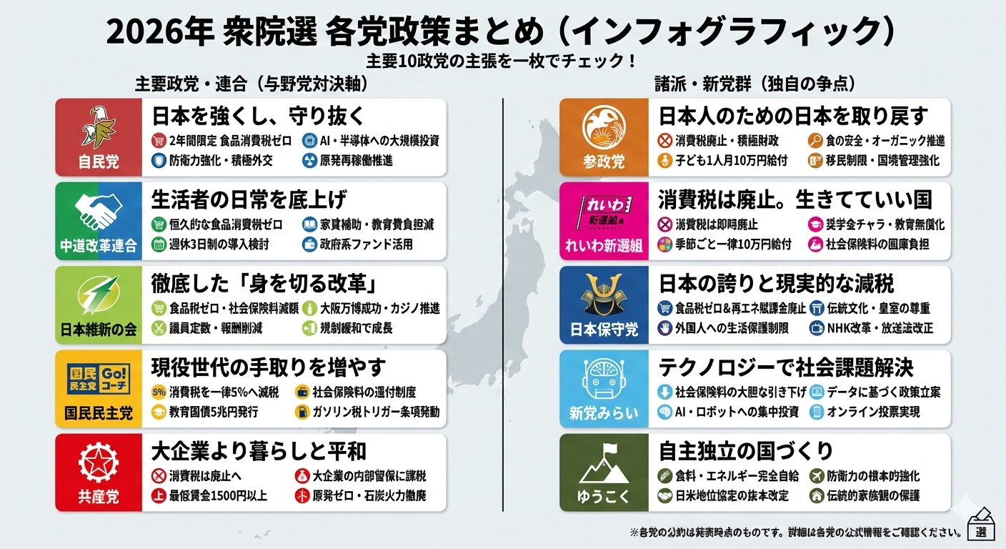 衆議院選挙2026年！政党政策！
